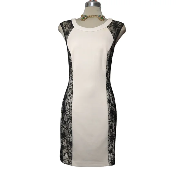 GUESS Gorgeous Ivory black lace elegant cocktail dress Size 12 - Picture 1 of 13